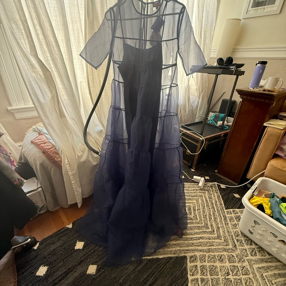 STAUD Sheer Blue Layered Dress